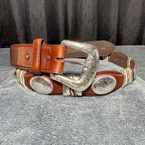 Tony Lama Men’s Cutting Champ scalloped leather western belt